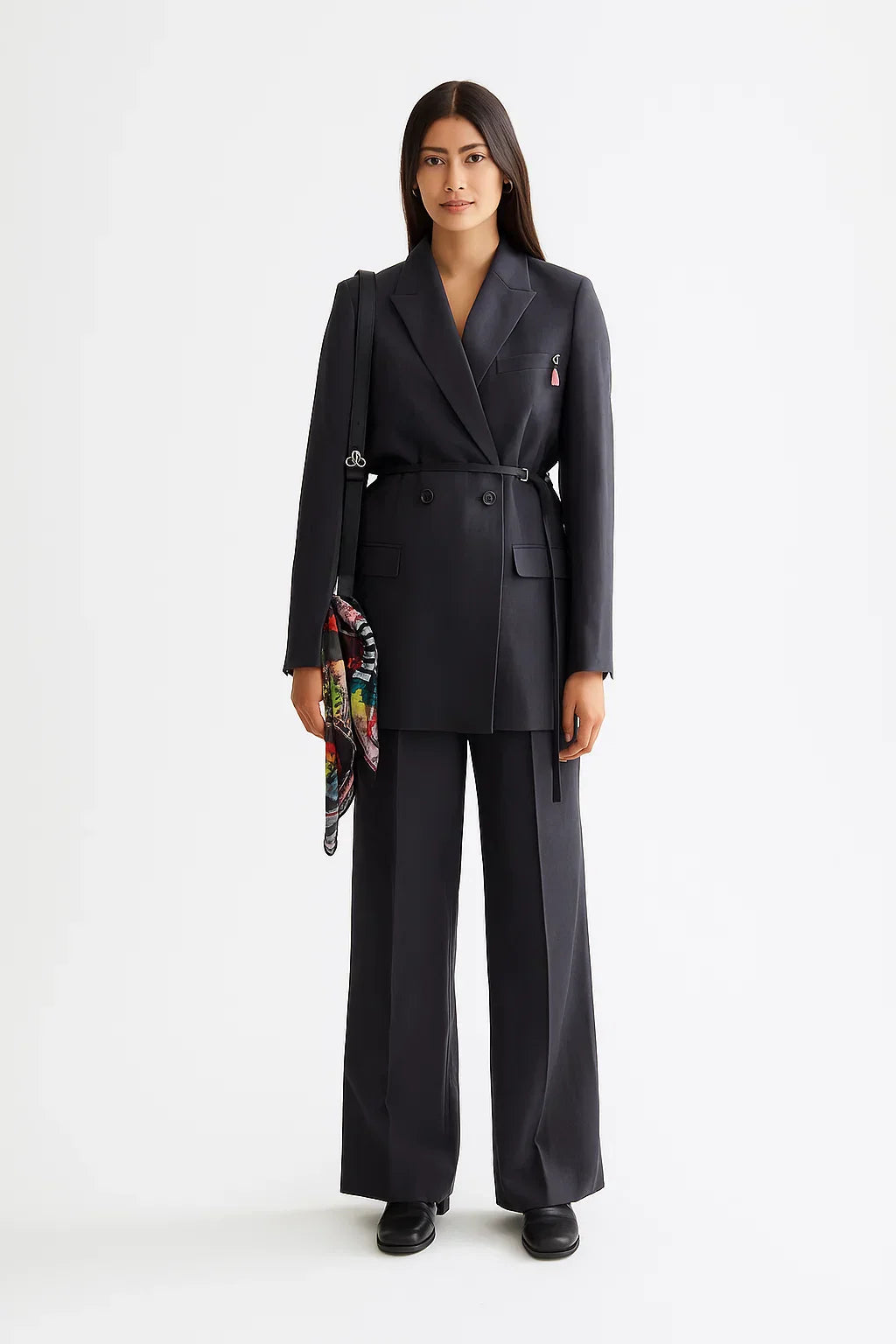 Double Breasted Longline Blazer | Twill Weave | Structured Fit