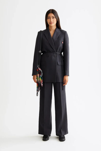 Double Breasted Longline Blazer | Twill Weave | Structured Fit