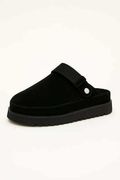 Maison Plush-Lined Mule Slippers | PU Leather | Thick Sole