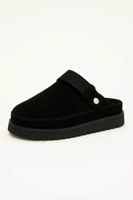 Maison Plush-Lined Mule Slippers | PU Leather | Thick Sole