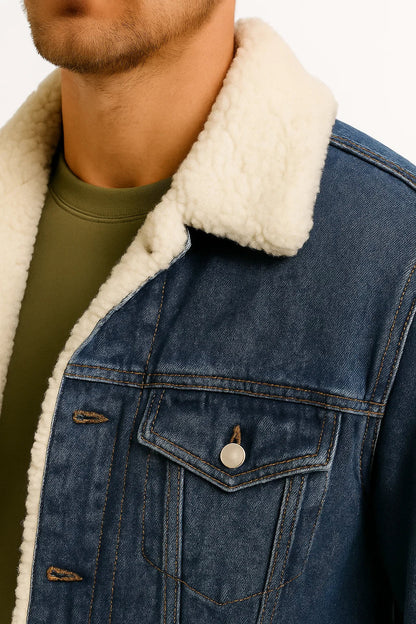 Men's Fleece Jacket Denim Thickened Winter Loose Fit
