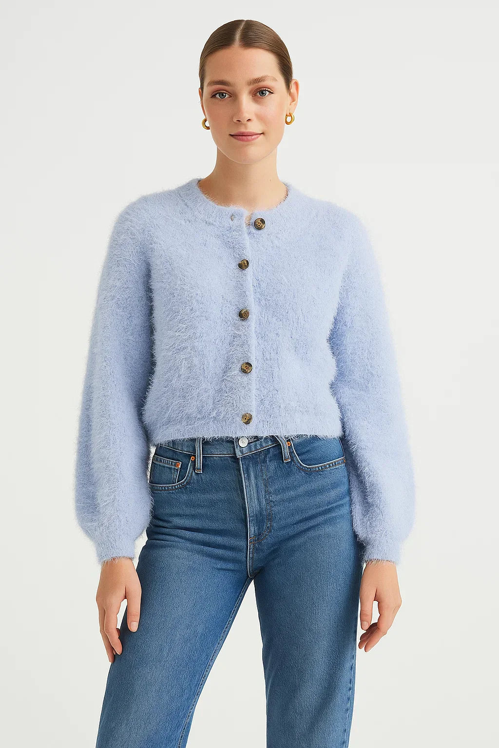 Bouclé Knit Cardigan | Button Front | Soft Texture | Cropped Silhouette
