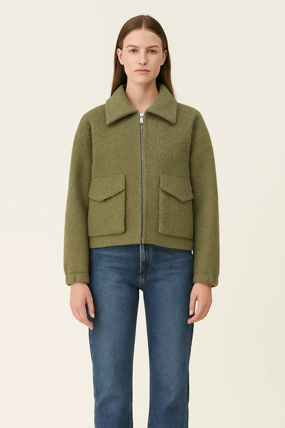 Cropped Textured Jacket | Zip Front | Utility Pockets | Modern Urban Style