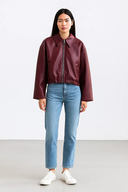 Atelier Faux Leather Jacket | Cropped Modern Fit | Zip Front Design