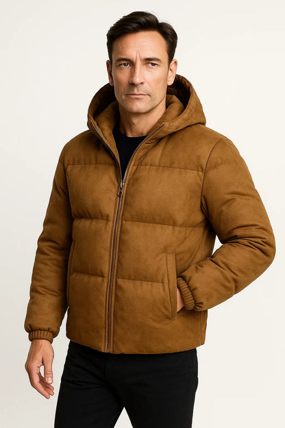 Maison Hooded Puffer Jacket | Suede Effect | Insulated Winter Outerwear