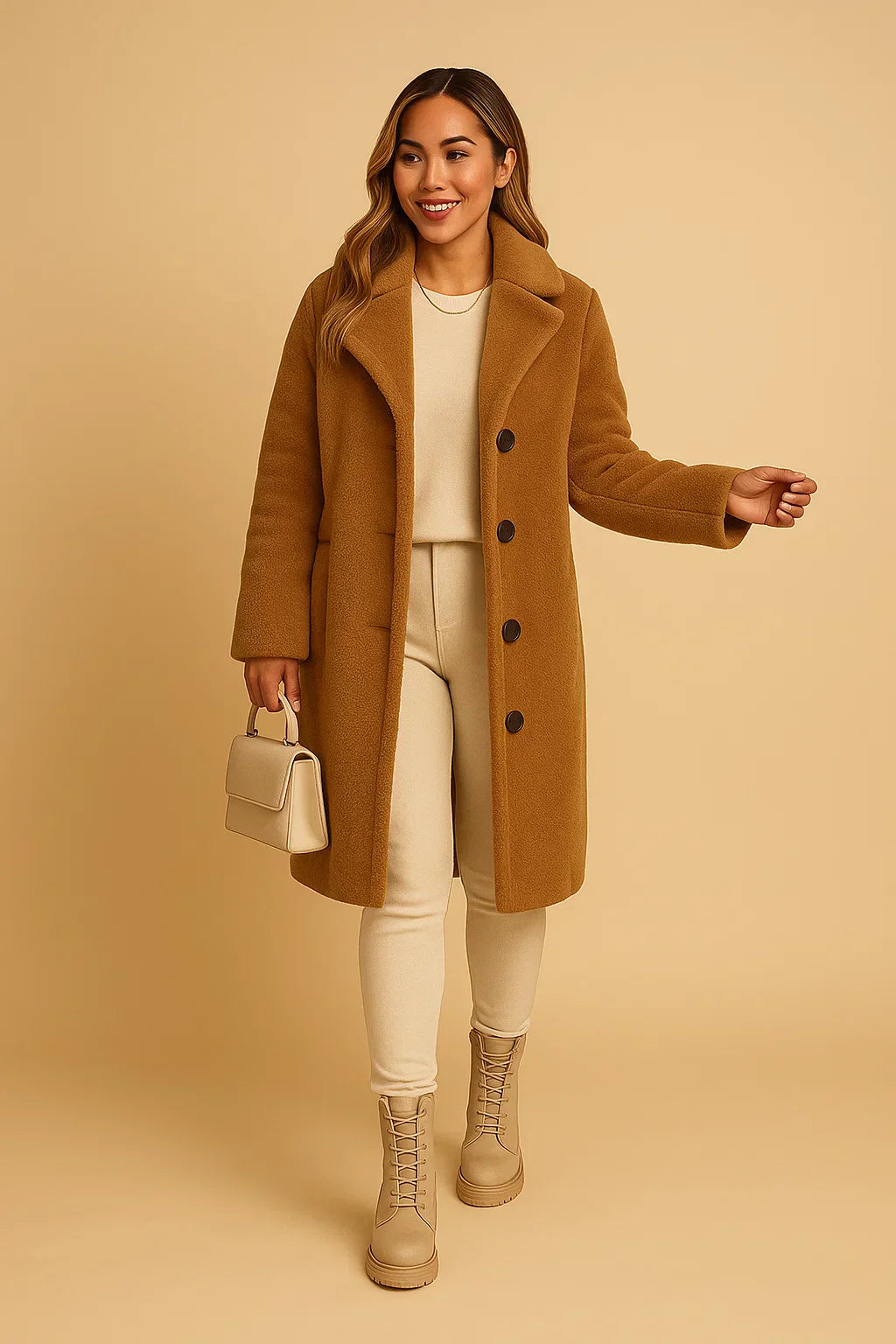 Maison Long Teddy Coat | Soft Textured Finish