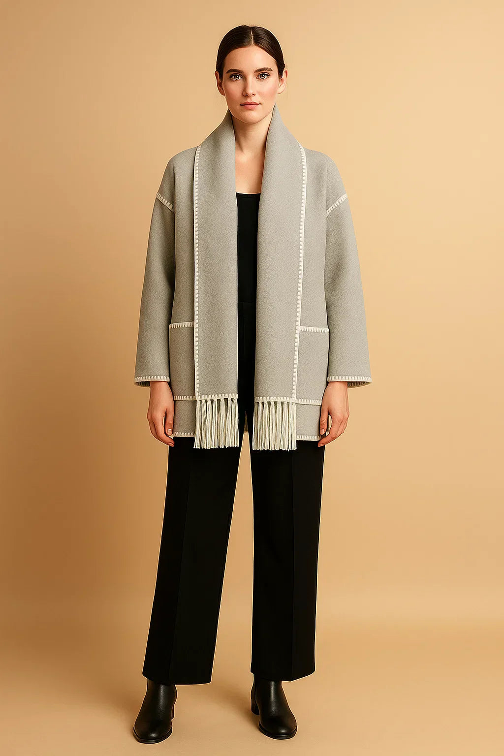Maison Fringe Detail Coat | Relaxed Fit