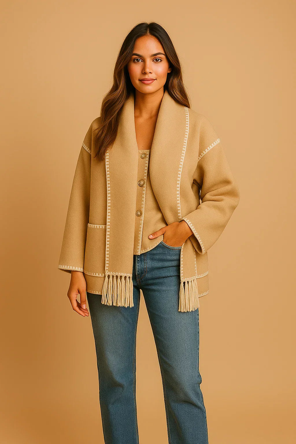 Maison Fringe Detail Coat | Relaxed Fit