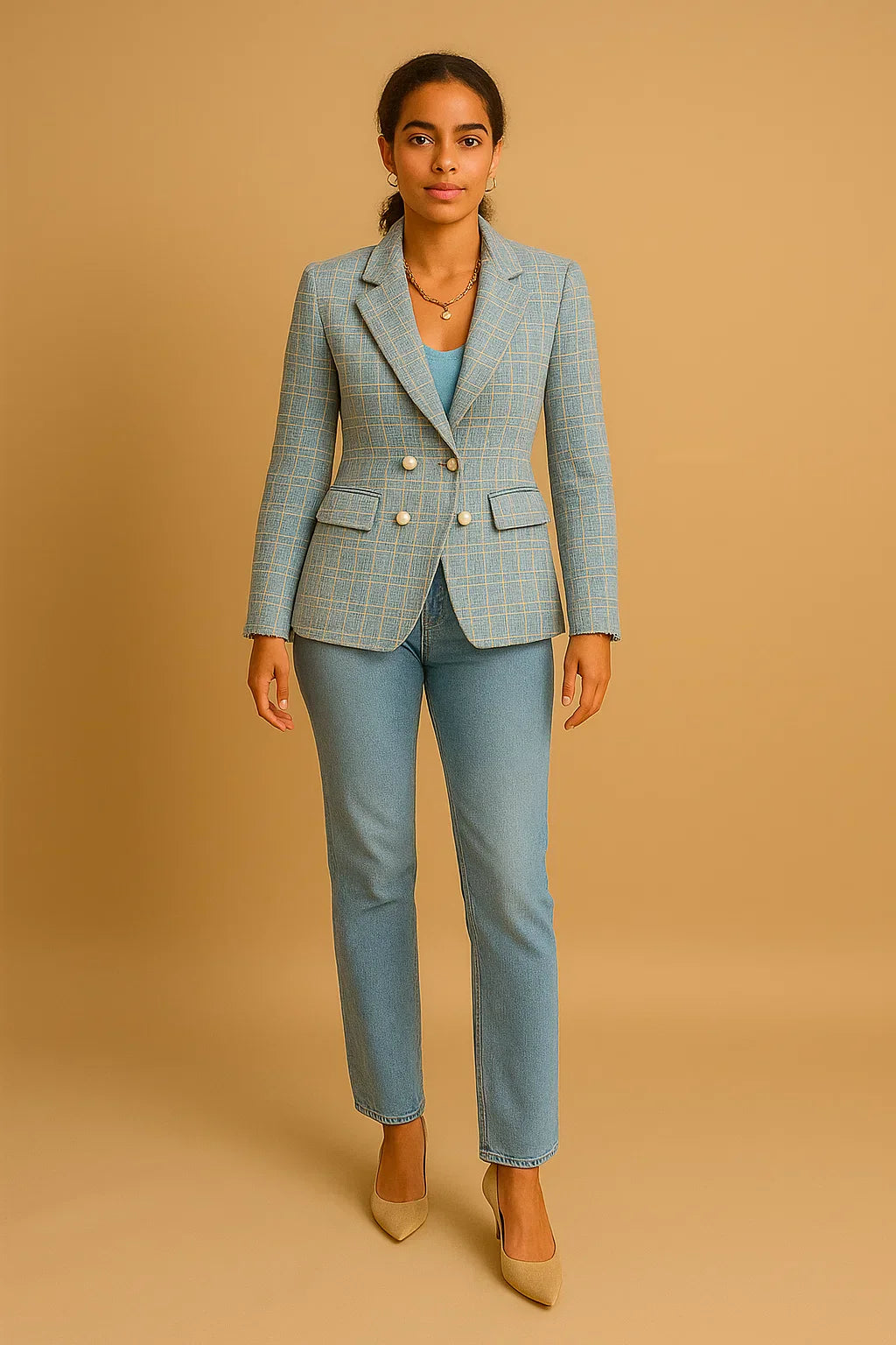 Double-Breasted Tweed Blazer | Pearl Buttons | Structured Fit