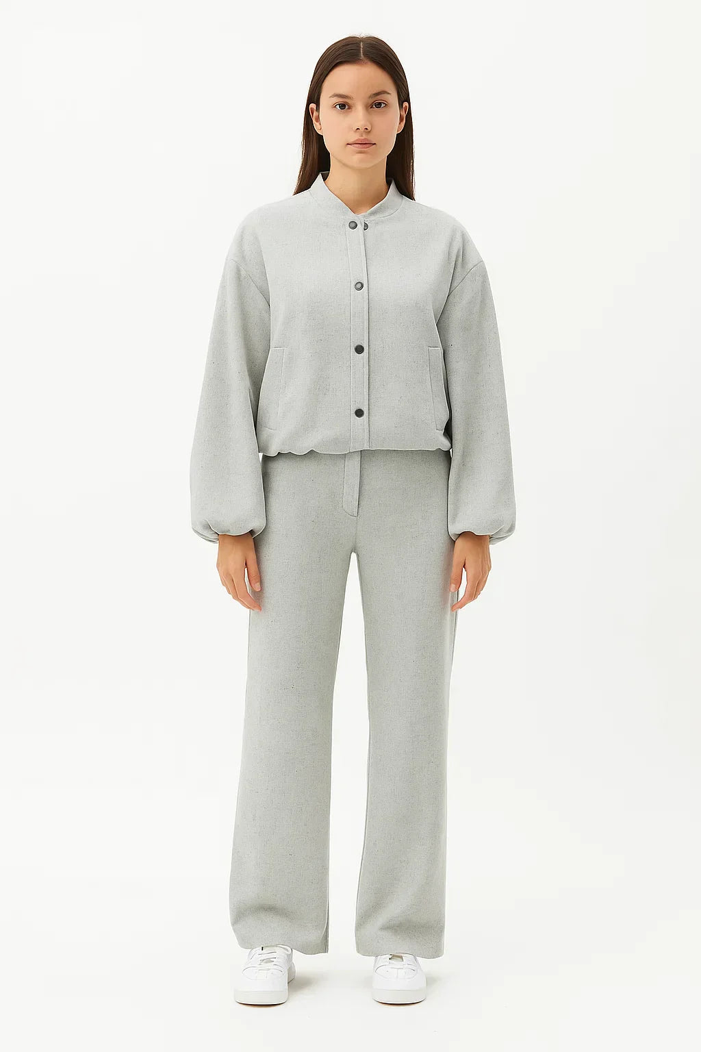 Buttoned Bomber Jacket | Stand Collar | Relaxed Fit