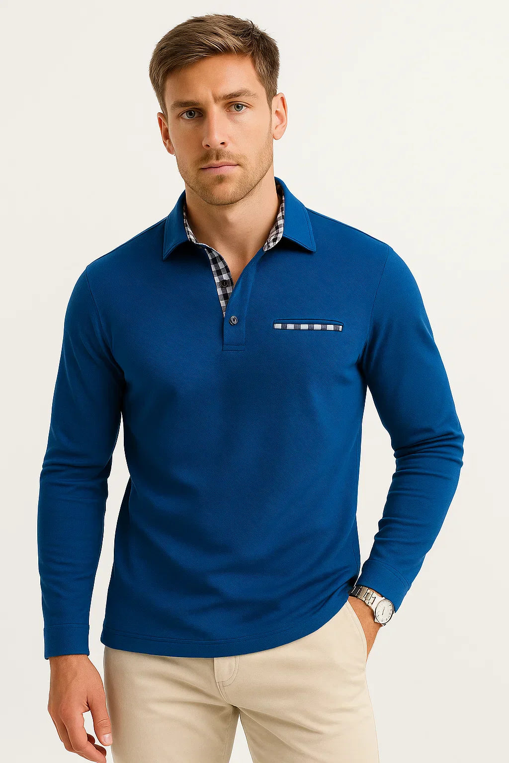 Men's Long Sleeve Polo Shirt Cotton Blend