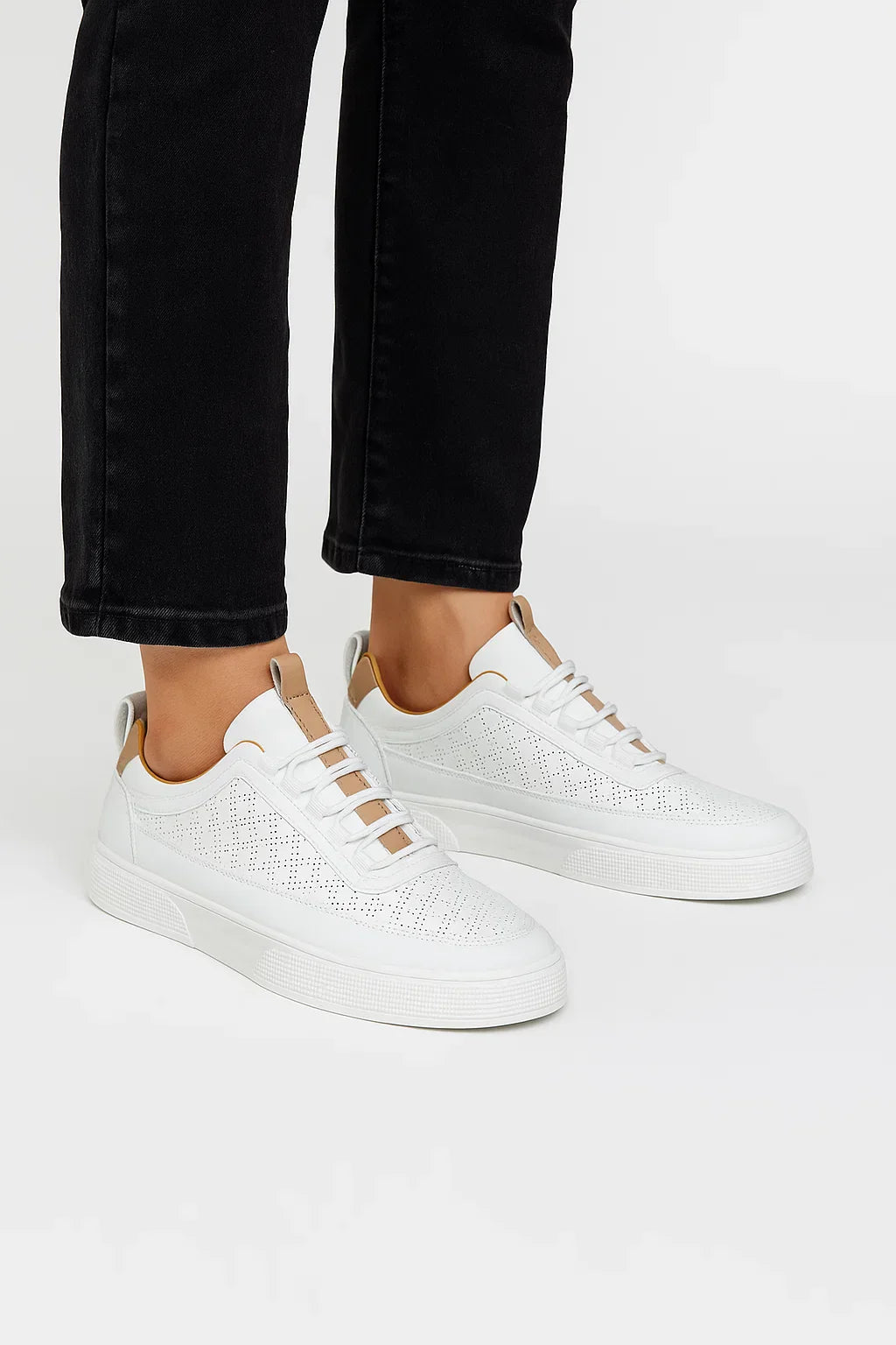 Men's White Sneakers | Split Leather | Maison Perforated Edition