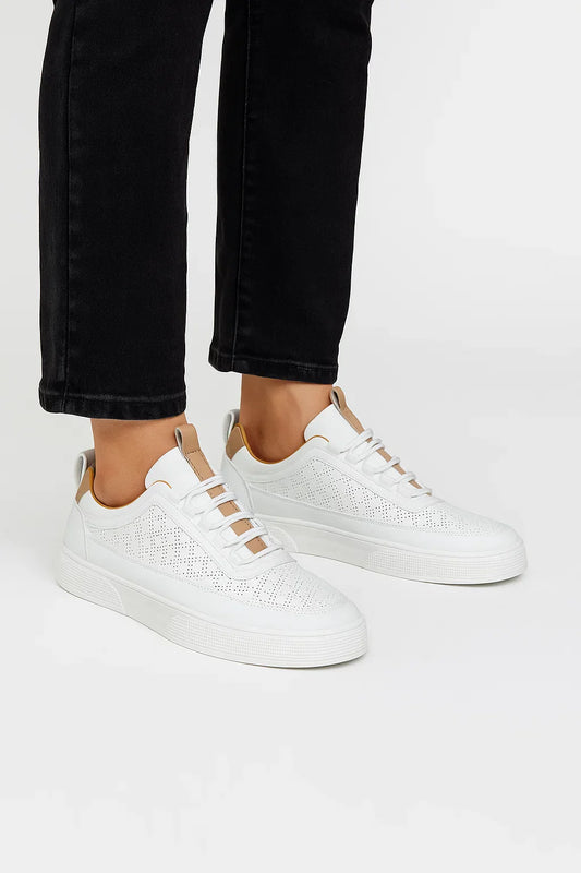 Men's White Sneakers | Split Leather | Maison Perforated Edition