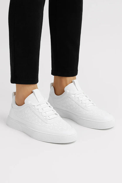 Men's White Sneakers | Split Leather | Maison Perforated Edition