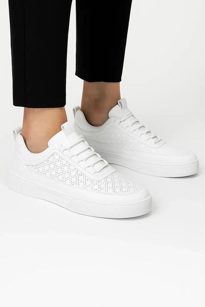Men's White Sneakers | Split Leather | Maison Perforated Edition