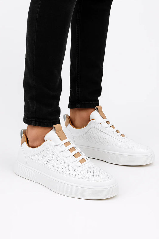 Men's White Sneakers | Split Leather | Maison Perforated Edition