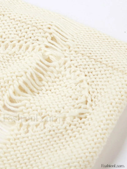 Asymmetric Distressed Knitted Two Piece Set