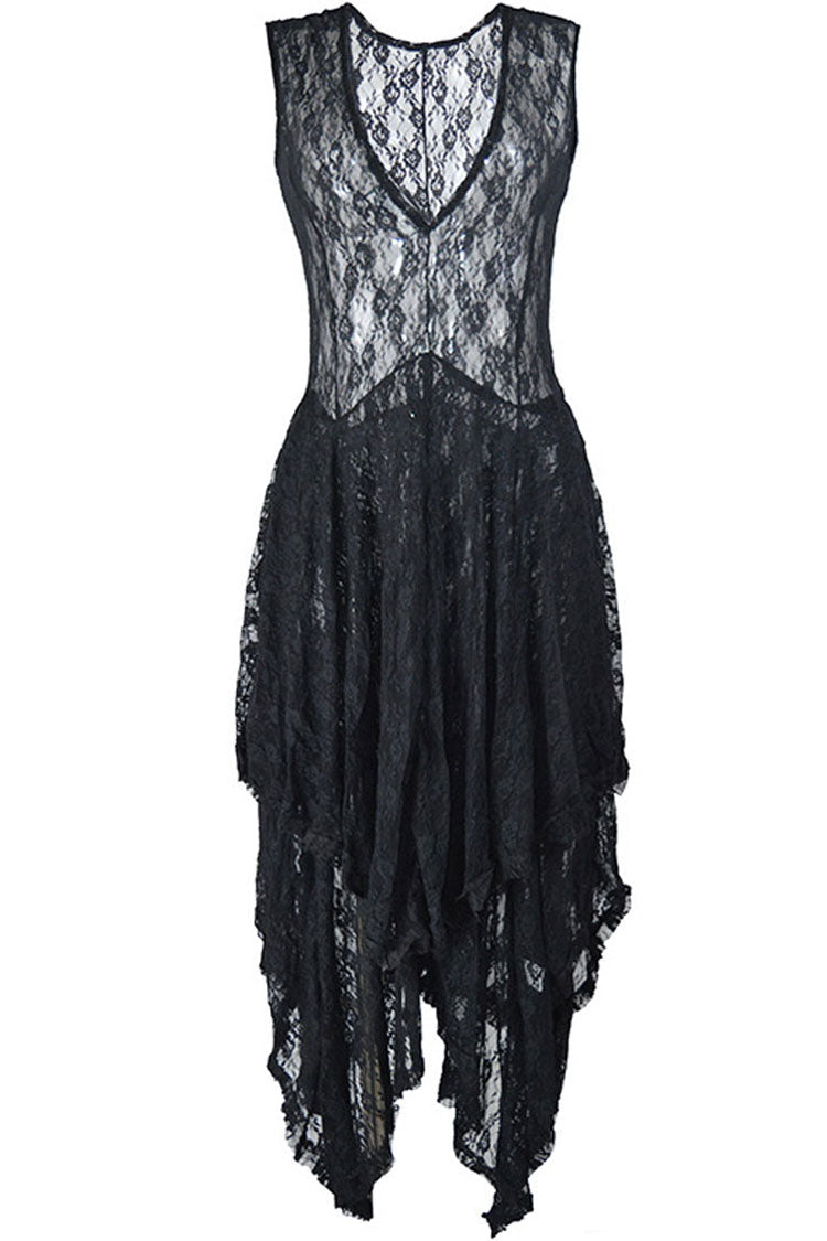 Sleeveless Floral Lace Tiered Asymmetric Hem Maxi Dress