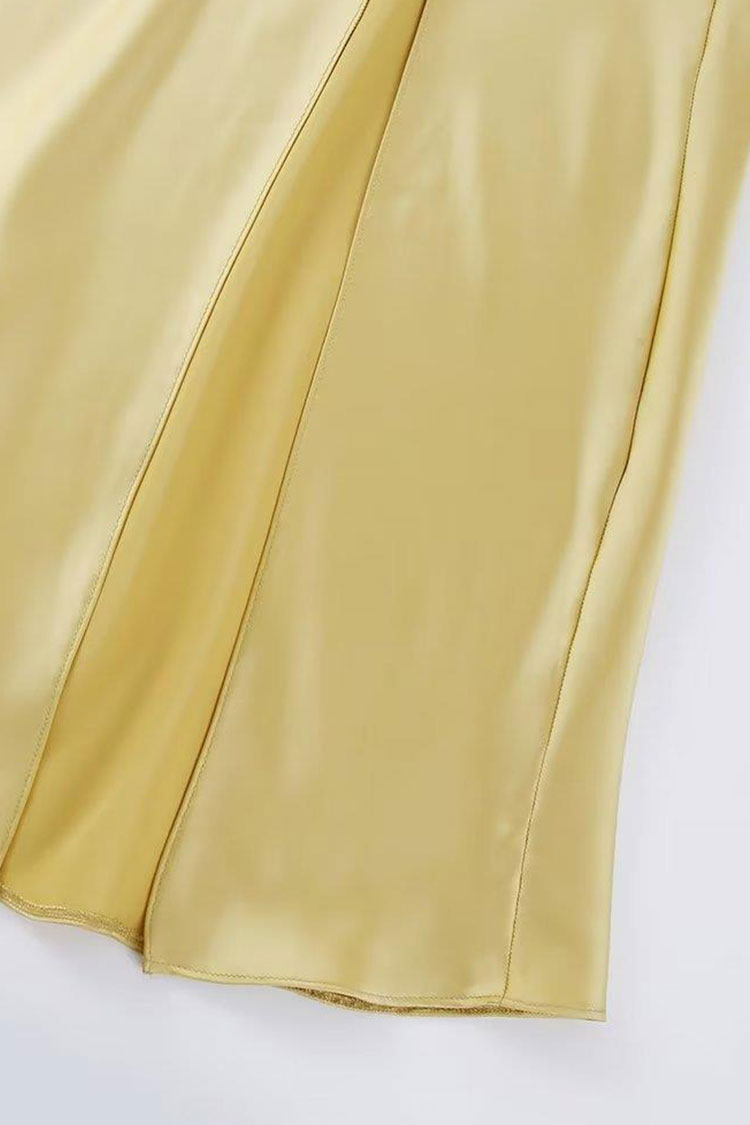 One Shoulder Asymmetric High Slit Backless Satin Column Maxi Dress