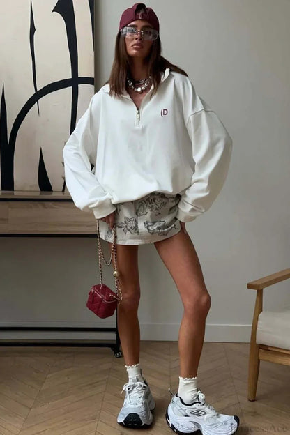 Athletic Color Block Letter Print Casual Sweatshirt