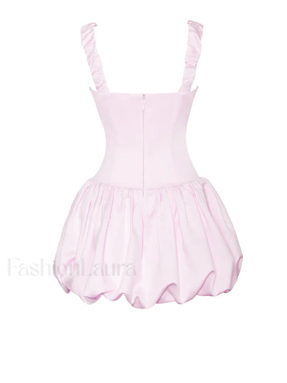 Aubrey Pink Satin Charming Bubble Hem Mini Dress
