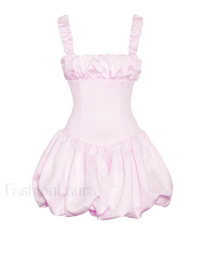 Aubrey Pink Satin Charming Bubble Hem Mini Dress