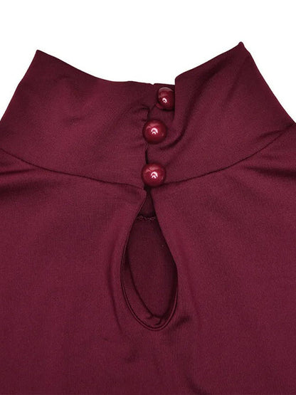 Mock Neck Long Sleeve Bubble Hem Fit and Flare Mini Dress