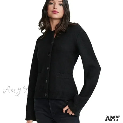 Autumn Knit Black Flare Sleeve Elegant Casual Winter Warm Sweater