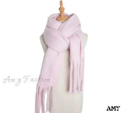 Autumn Winter Long Fringe Thick Plain Green Scarf