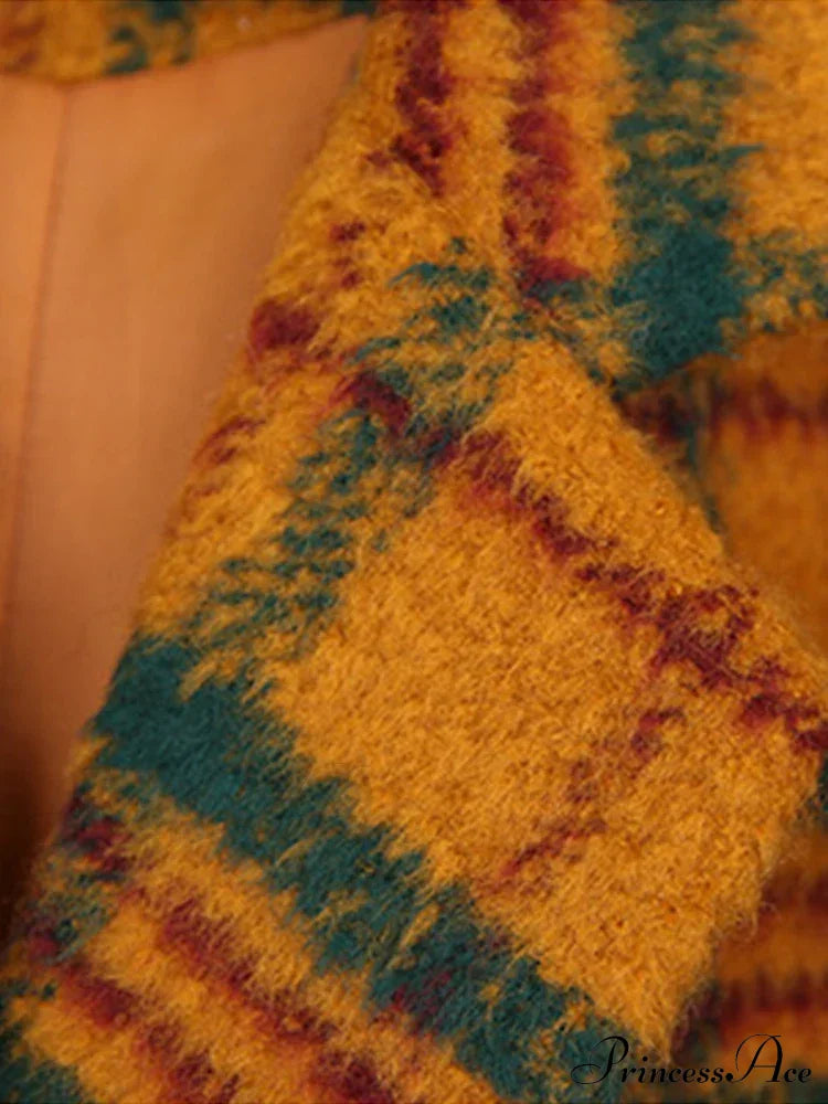 Autumn Winter Long Loose Retro Colorful Woolen Double Breasted Luxury Designer Stylish Coat