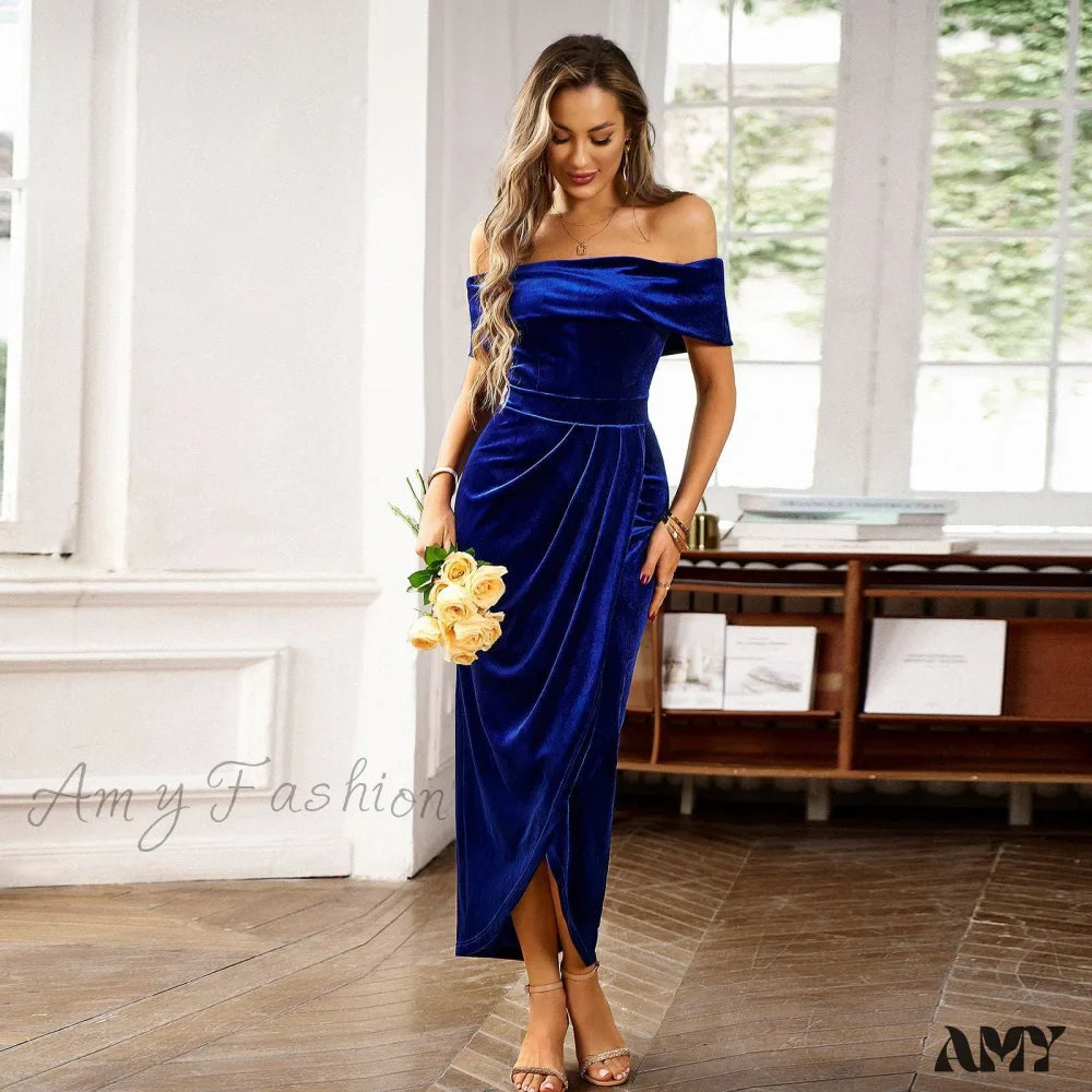 Autumn Winter Temperament Elegant Velvet One-Shoulder Dress