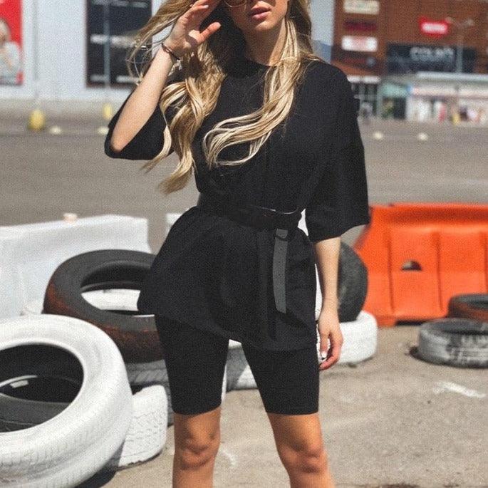 KittenAlarm - Avena Solid Oversize Shirt & Cycling Set