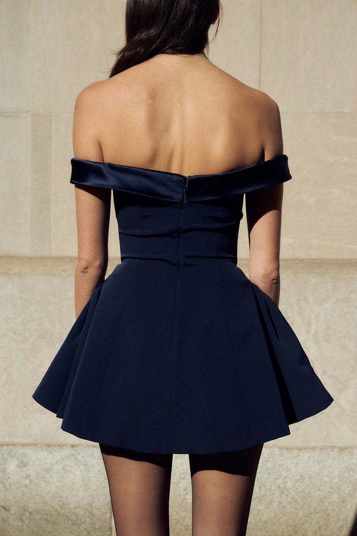 Off the Shoulder Sweetheart Fit and Flare Mini Dress