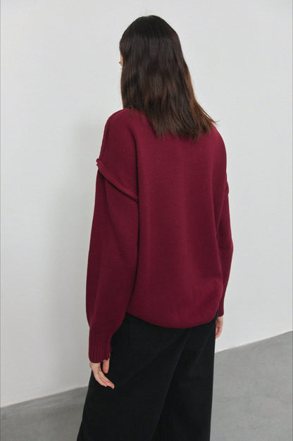 High Neck Patchwork Knit Sweater