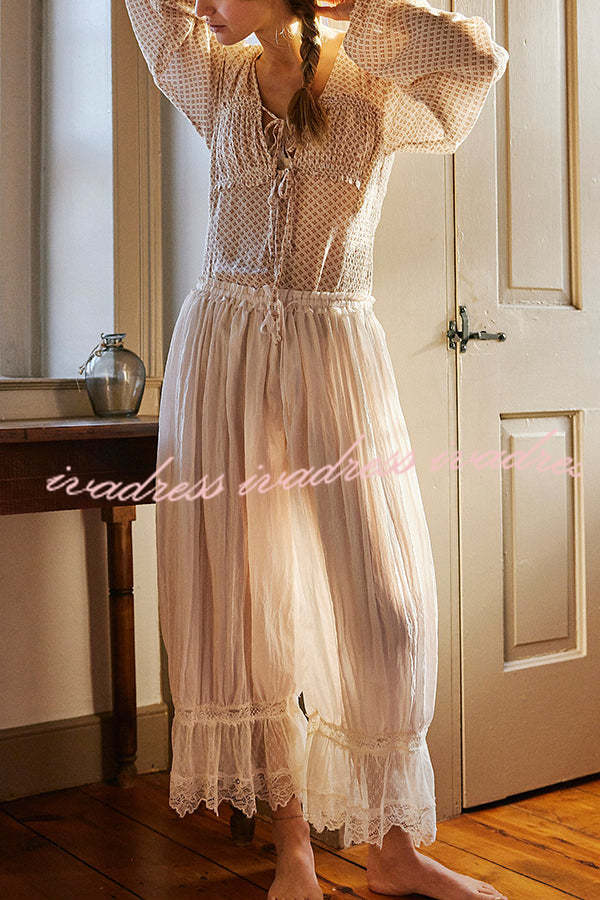 Pastoral Style Elastic Waist Lace Hem Bloomer Pants