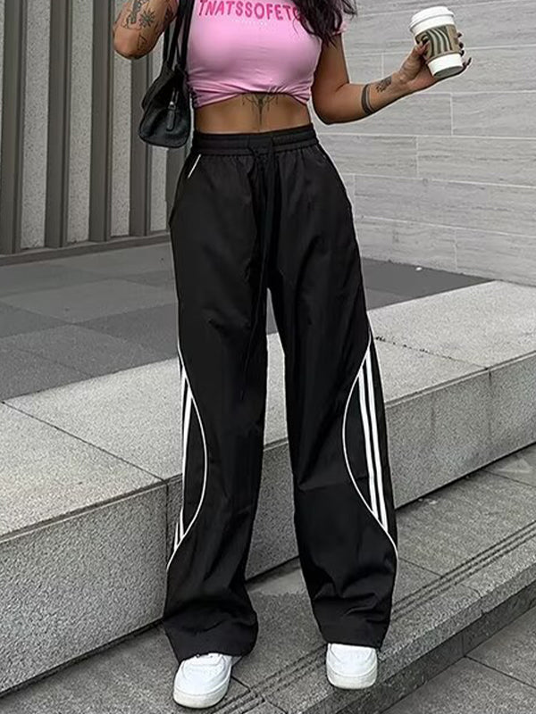 Side Stripes Contrast Color Wide Leg Pants