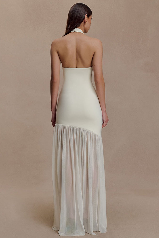 | Asymmetrical Cutout Backless Fitted Maxi Dress
