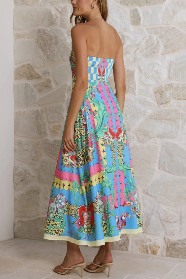 Unique Printed Sleeveless Off-shoulder Casual Vacation Midi Dresses
