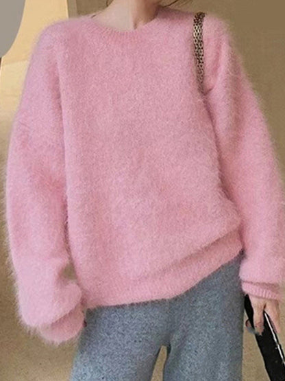 Fuzzy Solid Pullover Sweater
