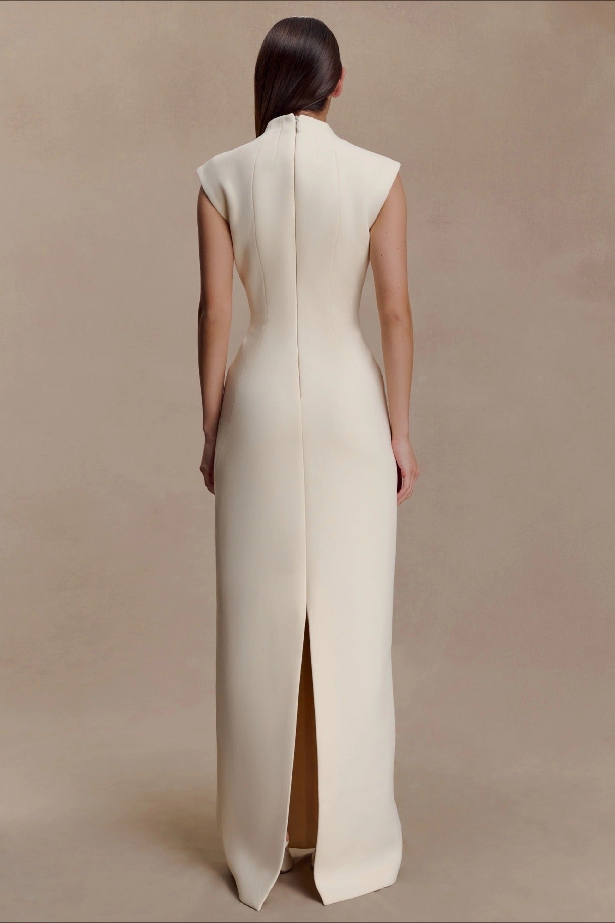 | Asymmetrical Cutout Maxi Dress with Metal Trim and Ruched Design
