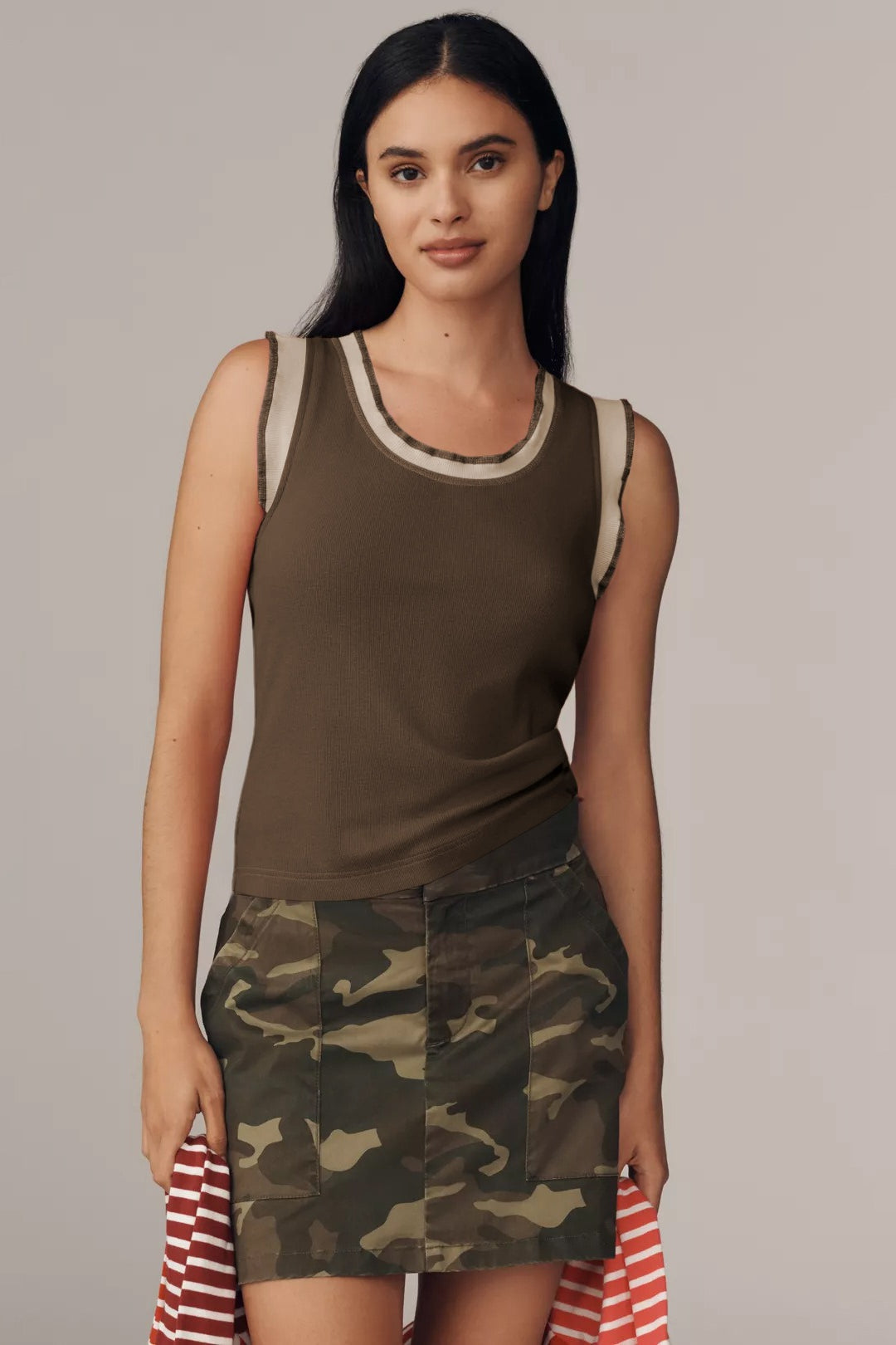 Sweet Contrast Ribbed Patchwork Tank Top