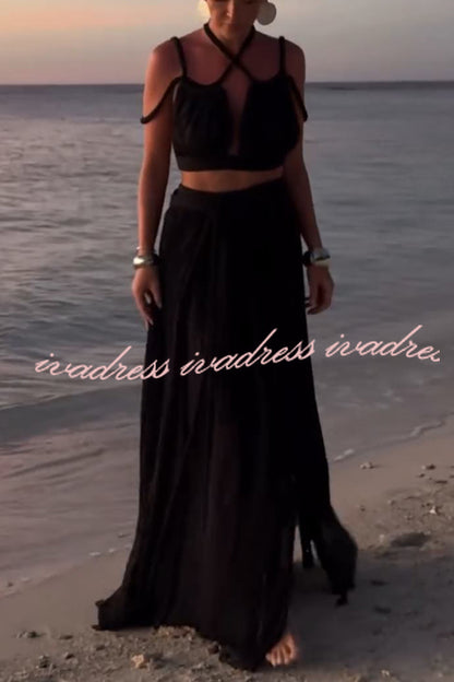 Aphrodite Draped Braids Crop Tank and Wrap Slit Maxi Skirt Set