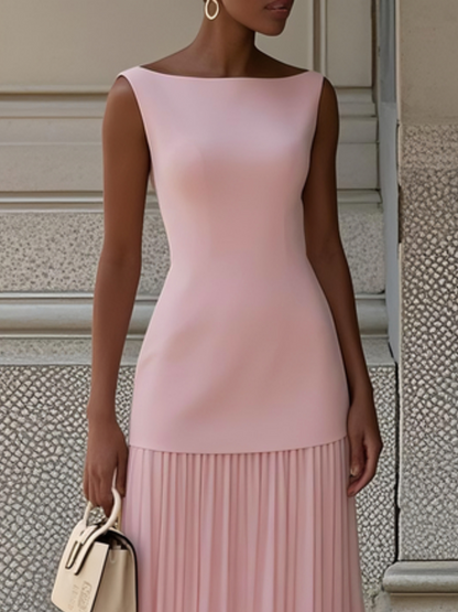 Women's Sleeveless Maxi Dress with Flowing Pleats – Elegant Bridesmaid Gown