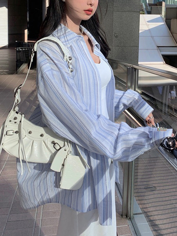 Fresh Stripe Thin Long Sleeve Blouse