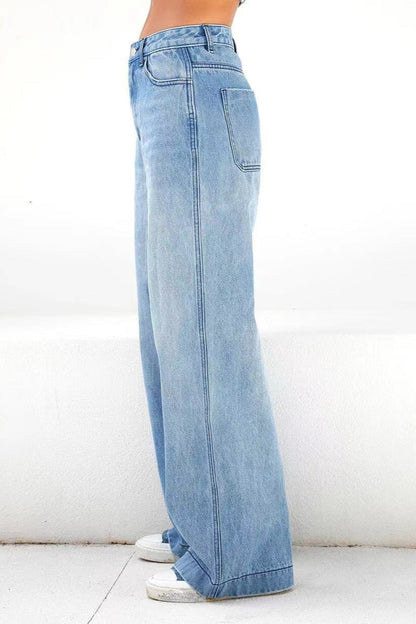 Casual High Waist Washed Straight Jeans