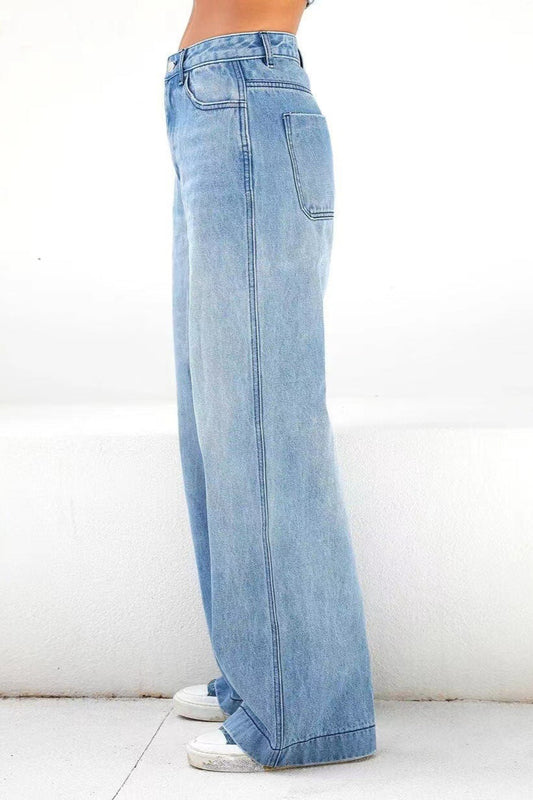 Casual High Waist Washed Straight Jeans