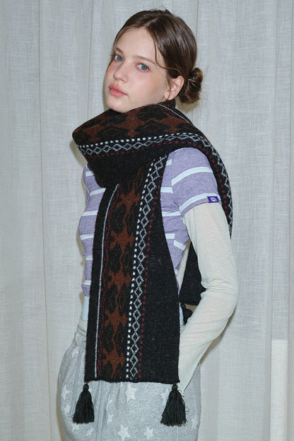 Wool Blend Fair Isle Fringed Soft Scarf