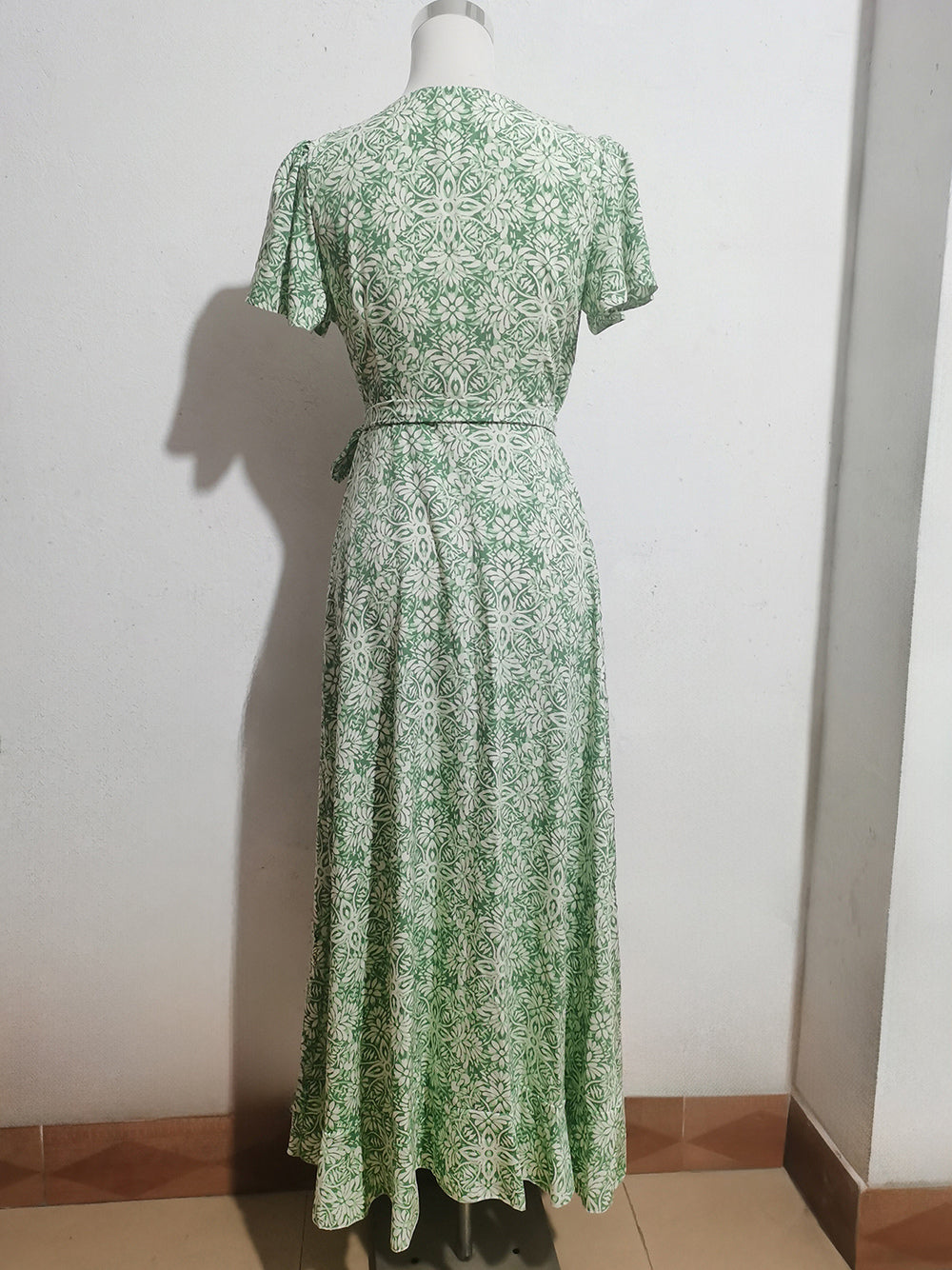 Floral Boho Short Sleeve Wrap Maxi Dress - V Neck Belted High-Low Flowy Sun Dress - Summer Beach Vacation 2026