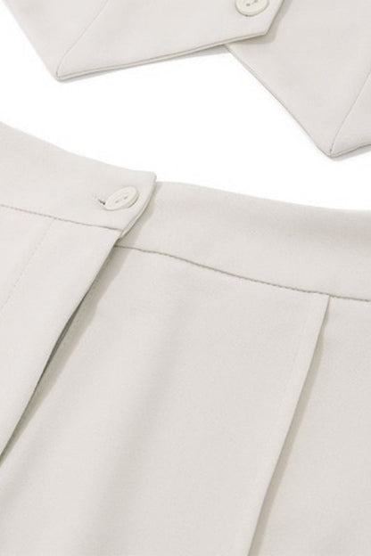 Vintage Collar Asymmetric Button Front Two Piece Vest Skirt Set