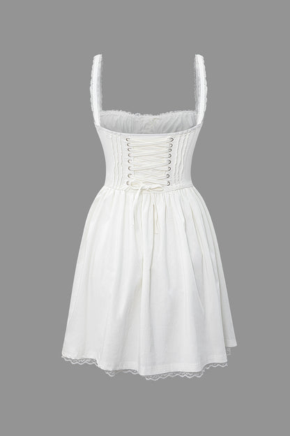 Lace Trim Tie Back Slip Mini Dress